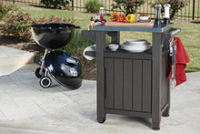 Load image into Gallery viewer, Keter Unity Portable Outdoor Table and Storage Cabinet with Hooks for Grill Accessories-Stainless Steel Top for Patio Kitchen Island or Bar Cart, Espresso Brown

