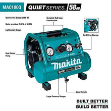 Load image into Gallery viewer, Makita MAC100Q Quiet Series, 1/2 HP, 1 Gallon Compact, Oil-Free, Electric Air Compressor

