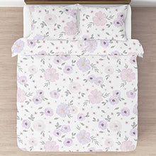 Load image into Gallery viewer, Sweet Jojo Designs Lavender Purple, Pink, Grey and White Shabby Chic Watercolor Floral Girl Full / Queen Teen Childrens Bedding Comforter Set - 3 pieces - Rose Flower
