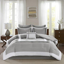 Load image into Gallery viewer, Comfort Spaces Cozy Comforter Set-Modern Classic Design All Season Down Alternative Bedding, Matching Shams, Bedskirt, Decorative Pillows, Queen (90"x90"), Malcom, Hotel Deluxe Gray 7 Piece
