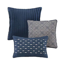 Load image into Gallery viewer, Madison Park Biloxi Jacquard Comforter Set-Modern Geometric Design All Season Down Alternative Cozy Bedding with Matching, Shams, Decorative Pillow, Queen(90"x90"), Ombre Navy 7 Piece
