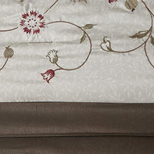 Load image into Gallery viewer, Madison Park Serene Faux Silk Comforter Floral Embroidery Design All Season Set, Matching Bed Skirt, Decorative Pillows, King(104"x92"), Red, 7 Piece
