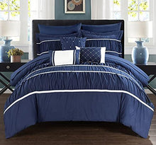 Load image into Gallery viewer, Chic Home Cheryl Comforter Complete Bag Pleated Ruched Ruffled Bedding with Sheet Set and Decorative Pillows Shams Included, Queen, Navy
