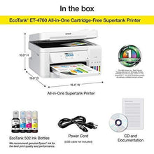 Load image into Gallery viewer, Epson EcoTank ET-4760 Wireless Color All-in-One Cartridge-Free Supertank Printer with Scanner, Copier, Fax, ADF and Ethernet - White
