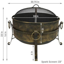 Load image into Gallery viewer, Sunnydaze Cauldron Outdoor Fire Pit - 24 Inch Deep Bonfire Wood Burning Patio &amp; Backyard Firepit for Outside with Round Spark Screen, Fireplace Poker, and Metal Grate
