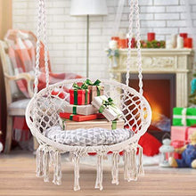 Load image into Gallery viewer, Ohuhu Hammock Chair Hanging Chair Swing with Soft Cushion &amp; Durable Hanging Hardware Kit, 100% Cotton Rope Indoor Macrame Swing Chairs for Bedroom/Balcony, Christmas Idea Gifts for Girls Kids Birthday
