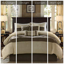 Load image into Gallery viewer, Madison Park - Palmer 7 Piece Comforter Set - Natural - Queen - Pieced Microsuede - Includes 1 Comforter, 3 Decorative Pillows, 1 Bed Skirt, 2 Shams
