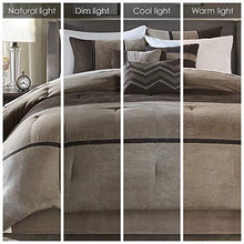 Load image into Gallery viewer, Madison Park Palisades Queen Size Bed Comforter Set Bed In A Bag - Brown, Taupe , Pieced Stripe – 7 Pieces Bedding Sets – Micro Suede Bedroom Comforters
