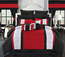Load image into Gallery viewer, Chic Home 24 Piece Danielle Complete Pintuck Embroidery Color Block Bedding, Sheets, Window Panel Collection Bed in a Bag Comforter Set, Queen, Red
