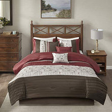 Load image into Gallery viewer, Madison Park Serene Faux Silk Comforter Floral Embroidery Design All Season Set, Matching Bed Skirt, Decorative Pillows, King(104"x92"), Red, 7 Piece
