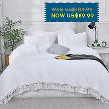 Load image into Gallery viewer, SexyTown- White Ruffle Tassel Comforter Set,Queen Boho Fringe Bedding with Pillow Shams 3PCS Ultra Soft and Fluffy (Queen(Comforter 90"×90")

