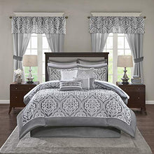 Load image into Gallery viewer, Madison Park Essentials Jordan Cozy Room in A Bag Comforter &amp; Complete Sheet Set, Window Treatment, Luxe Jacquard Damask Print, All Season Bedding, Pillows, Queen(90"x90"), Grey 24 Piece
