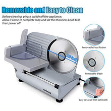 Load image into Gallery viewer, CUSIMAX Meat Slicer Electric Food Slicer with 7.5” Removable Stainless Steel Blade and Pusher, Deli Cheese Fruit Vegetable Bread Cutter, Adjustable Knob for Thickness, Food Carriage &amp; Non-Slip Feet

