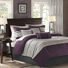 Load image into Gallery viewer, Madison Park - Palmer 7 Piece Comforter Set - Plum - Full - Pieced Microsuede - Includes 1 Comforter, 3 Decorative Pillows, 1 Bed Skirt, 2 Shams

