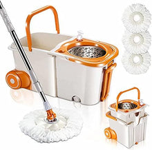 Load image into Gallery viewer, MASTERTOP Spin Mop Bucket System with Wringer Set - Floor Mop Stainless Steel Mop Handle, Mop Buckets Separate Clean and Dirty Water, 3 Replacement Microfiber Mop Head, Cleaning Bucket Easy to Store
