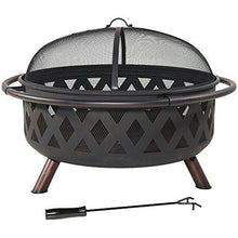 Load image into Gallery viewer, Sunnydaze Crossweave Outdoor Fire Pit - 36 Inch Large Bonfire Wood Burning Patio &amp; Backyard Firepit for Outside with Spark Screen, Poker, and Round Fireplace Cover, Black
