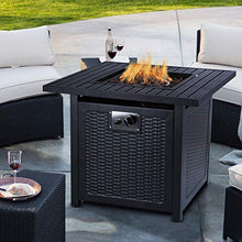Load image into Gallery viewer, OKVAC 28" Propane Gas Fire Pit Table, 50,000 BTU Square Fire Bowl, Outdoor CSA Certification Fireplace with Auto Electric Ignition, 600D Waterproof Cover, Lava Rock, for Balcony/Garden/Patio/Courtyard
