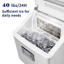 Load image into Gallery viewer, Euhomy Ice Maker Machine Countertop, 40Lbs/24H Auto Self-Cleaning, 24 pcs Ice Cube in 13 Mins, Portable Compact Ice Cube Maker, with Ice Scoop &amp; Basket, Perfect for Home/Kitchen/Office/Bar (Silver)
