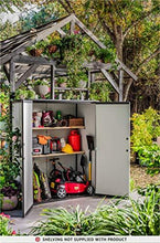 Load image into Gallery viewer, Keter Premier Tall Resin Outdoor Storage Shed with Shelving Brackets for Patio Furniture, Pool Accessories, and Bikes, Grey &amp; Black
