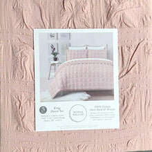 Load image into Gallery viewer, Moss &amp; Willow Solid Salmon Pink 3pc Duvet Set Textured Ruched Farmhouse Style Squares Pattern 100% Cotton Comforter Quilt Cover with Shams (King)
