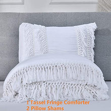 Load image into Gallery viewer, SexyTown- White Ruffle Tassel Comforter Set,Queen Boho Fringe Bedding with Pillow Shams 3PCS Ultra Soft and Fluffy (Queen(Comforter 90"×90")
