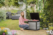 Load image into Gallery viewer, KETER Denali 30 Gallon Resin Deck Box for Patio Furniture, Pool Accessories, and Storage for Outdoor Toys, Grey/Black
