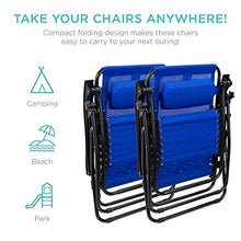 Load image into Gallery viewer, Best Choice Products Set of 2 Adjustable Steel Mesh Zero Gravity Lounge Chair Recliners w/Pillows and Cup Holder Trays, Cobalt Blue
