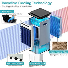 Load image into Gallery viewer, Portable Air Conditioner Fan, 3-IN-1 Evaporative Air Cooler Humidifier Swamp Cooler, 3 Modes, 3 Speeds, 90° Oscillation, Timer, Remote Control, Personal Air Conditioner Fan for Whole Room Home&amp;Office
