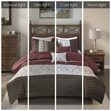 Load image into Gallery viewer, Madison Park Serene Faux Silk Comforter Floral Embroidery Design All Season Set, Matching Bed Skirt, Decorative Pillows, King(104"x92"), Red, 7 Piece
