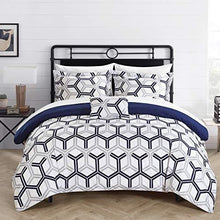 Load image into Gallery viewer, Chic Home Marcia 4 Piece Comforter Set Printed Pinch Pleated Ruffled and Reversible Geometric Design with Decorative Pillow and Sham, Full/Queen, Navy
