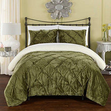 Load image into Gallery viewer, Chic Home 3 Piece Josepha Pinch Pleated Ruffled and Pin Tuck Sherpa Lined Queen Bed in a Bag Comforter Set Green
