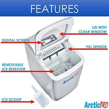 Load image into Gallery viewer, PORTABLE DIGITAL ICE MAKER MACHINE by Arctic-Pro with Ice Scoop, First Ice in 6-8 Minutes, 26 Pounds Daily, Great for Kitchens, Tailgating, Bars, Party, Small/Large Cubes, Silver, 11.5x8.7x12.5 Inch
