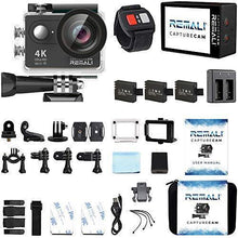 Load image into Gallery viewer, REMALI CaptureCam 4K Ultra HD and 12MP Waterproof Sports Action Camera Kit with Carrying Case, 3 Batteries, Dual Battery Charger, 2” LCD Screen, WiFi, Remote Control, and 21 Mounts and Accessories

