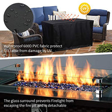 Load image into Gallery viewer, U-MAX 44in Outdoor Propane Gas Fire Pit Table, 50,000 BTU Auto-Ignition Gas Firepit with Glass Wind Guard, Black Tempered Glass Tabletop &amp; Blue Glass Rock, Brown PE Rattan, CSA Certification
