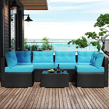 Load image into Gallery viewer, Amolife 7 Pieces Patio PE Rattan Sofa Chair Set Outdoor Sectional Furniture Black Wicker Conversation Set with Cushions and Tea Table
