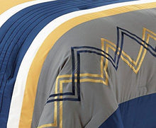 Load image into Gallery viewer, Chezmoi Collection Arden 7 Pieces Modern Pleated Stripe Embroidered Zigzag Bedding Comforter Set (Full, Navy/Gray/Yellow/Off-White)
