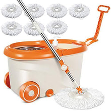 Load image into Gallery viewer, MASTERTOP Spin Mop &amp; Bucket with Wringer Set, Floor Cleaning, Household Cleaning Supplies, Stainless Steel Spinning Mop Bucket, 7 Microfiber Mop Refills, 57" Extended Handle, 2 Wheels Easy Moving
