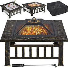 Load image into Gallery viewer, Yaheetech Outdoor Fire Pit 32in Steel Fire Pits Bonfire Firepit Patio BBQ Camping Bronze Outdoor Fireplace with Spark Screen, Mesh Cover Poker, Bronze
