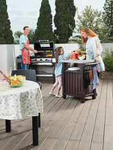 Load image into Gallery viewer, Keter Unity Portable Outdoor Table and Storage Cabinet with Hooks for Grill Accessories-Stainless Steel Top for Patio Kitchen Island or Bar Cart, Espresso Brown
