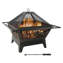 Load image into Gallery viewer, Sunnydaze Northern Galaxy Outdoor Fire Pit - 32 Inch Large Square Wood Burning Patio &amp; Backyard Firepit for Outside with Cooking BBQ Grill Grate, Spark Screen, and Fireplace Poker
