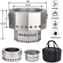 Load image into Gallery viewer, Patented Stainless Bonfire Fire Pit with Portable Carrying Storage Bag, Smoke-Free Firepit Bowl for Wood Pellet with Stand for Outdoor Campfire Flame or BBQ on Patio Garden Backyard - M

