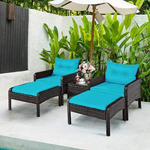 Load image into Gallery viewer, Tangkula Wicker Furniture Set 5 Pieces PE Wicker Rattan Outdoor All Weather Cushioned Sofas and Ottoman Set Lawn Pool Balcony Conversation Set Chat Set (Turquoise)
