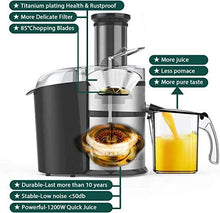 Load image into Gallery viewer, KOIOS Centrifugal Juicer Machines, Juice Extractor with Big Mouth 3” Feed Chute, 304 Stainless-steel Fliter, Best Seller Juicer 2021, High Juice yield, Easy to Clean&amp;100% BPA-Free, 1200W&amp;Powerful, Dishwasher Safe, Included Brush
