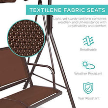 Load image into Gallery viewer, Best Choice Products 3-Seater Outdoor Adjustable Canopy Swing Glider, Patio Loveseat Bench for Deck, Porch w/Armrests, Textilene Fabric, Steel Frame - Brown
