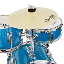 Load image into Gallery viewer, Mendini by Cecilio 13 inch 3-Piece Kids/Junior Drum Set with Throne, Cymbal, Pedal &amp; Drumsticks (Blue Metallic)
