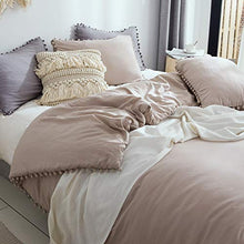 Load image into Gallery viewer, SexyTown King Size Pom Pom Comforter,Super Soft Lightweight Boho Chic Bohemian Warm Winter Comforter Set with Ball Pom Fringe Microfiber Duvet 3 Pieces (1 Comforter + 2 Pom Pillow Shams)
