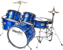 Load image into Gallery viewer, Mendini By Cecilio Drum Set For Kids/Junior - 16-Inch, 5-Piece, Blue Metallic - Starter Drums Kit w/Adjustable Throne, Cymbal, Pedal &amp; Drumsticks - MJDS-5-BL
