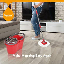 Load image into Gallery viewer, HAPINNEX Spin Mop Wringer Bucket Set - for Home Kitchen Floor Cleaning - Wet/Dry Usage on Hardwood &amp; Tile - Upgraded Self-Balanced Easy Press System with 2 Washable Microfiber Mops Heads
