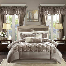 Load image into Gallery viewer, Madison Park Essentials Room in a Bag Faux Silk Comforter Set-Luxe Diamond Tufting All Season Bedding, Matching Curtains, Decorative Pillows, Queen(90"x90"), Taupe

