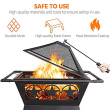 Load image into Gallery viewer, Yaheetech Fire Pit 32'' Iron Fire Pit Outdoor Patio BBQ Camping Bonfire Bronze Outdoor Fireplace Fire Bowl with Spark Screen, Mesh Cover Grills Poker Square Fire Pit
